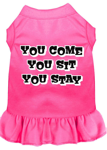Pet Dog & Cat Dress Screen Printed, "You Come, You Sit, You Stay"