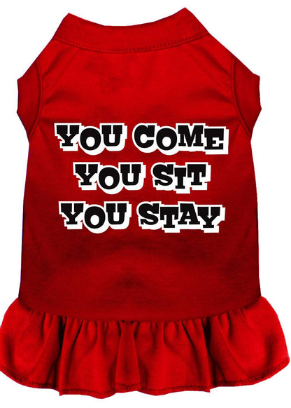 Pet Dog & Cat Dress Screen Printed, "You Come, You Sit, You Stay"