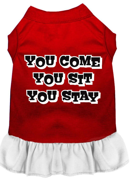 Pet Dog & Cat Dress Screen Printed, "You Come, You Sit, You Stay"
