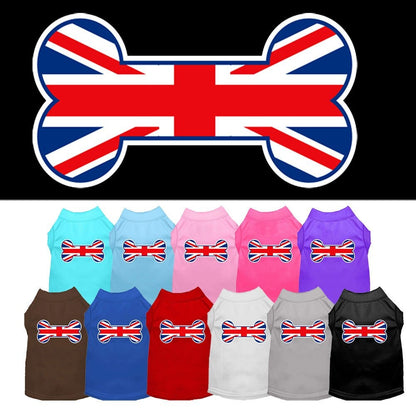 Pet Dog & Cat Shirt Screen Printed, "Bone Shaped United Kingdom Flag"