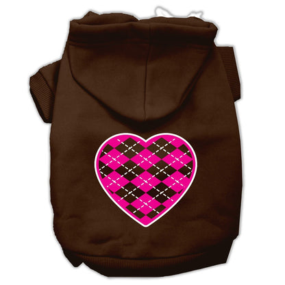 Pet Dog & Cat Hoodie Screen Printed, "Pink Argyle Heart"
