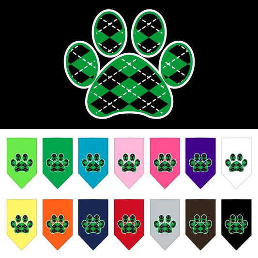 Pet and Dog Bandana Screen Printed, "Green Argyle Paw"