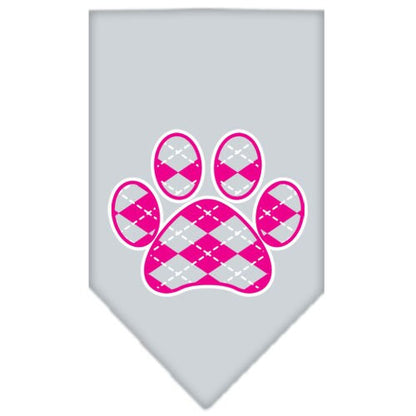 Pet and Dog Bandana Screen Printed, "Pink Argyle Paw"
