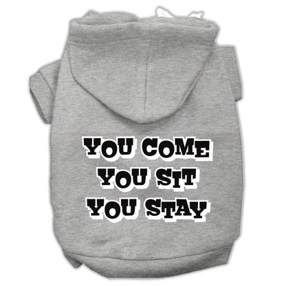 Pet Dog & Cat Hoodie Screen Printed, "You Come, You Sit, You Stay"