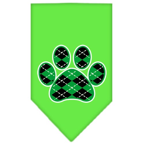 Pet and Dog Bandana Screen Printed, "Green Argyle Paw"