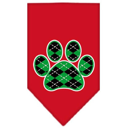 Pet and Dog Bandana Screen Printed, "Green Argyle Paw"