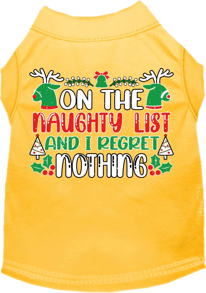 Christmas Pet Dog & Cat Shirt Screen Printed, "On The Naughty List And I Regret Nothing"