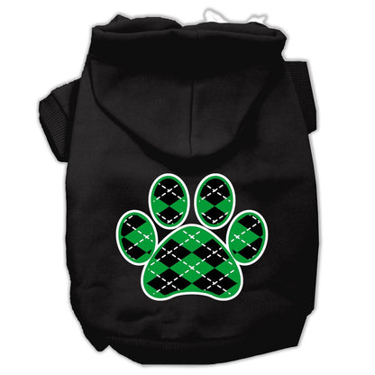 Pet Dog & Cat Hoodie Screen Printed, "Green Argyle Paw"