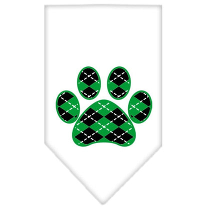 Pet and Dog Bandana Screen Printed, "Green Argyle Paw"