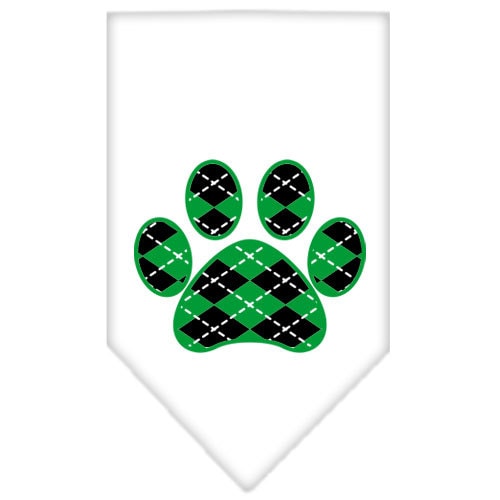 Pet and Dog Bandana Screen Printed, "Green Argyle Paw"