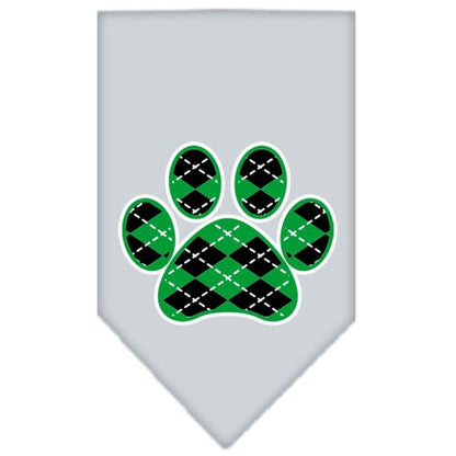 Pet and Dog Bandana Screen Printed, "Green Argyle Paw"