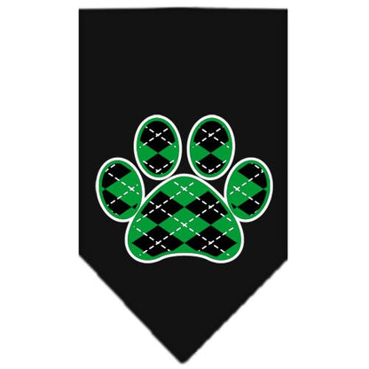 Pet and Dog Bandana Screen Printed, "Green Argyle Paw"
