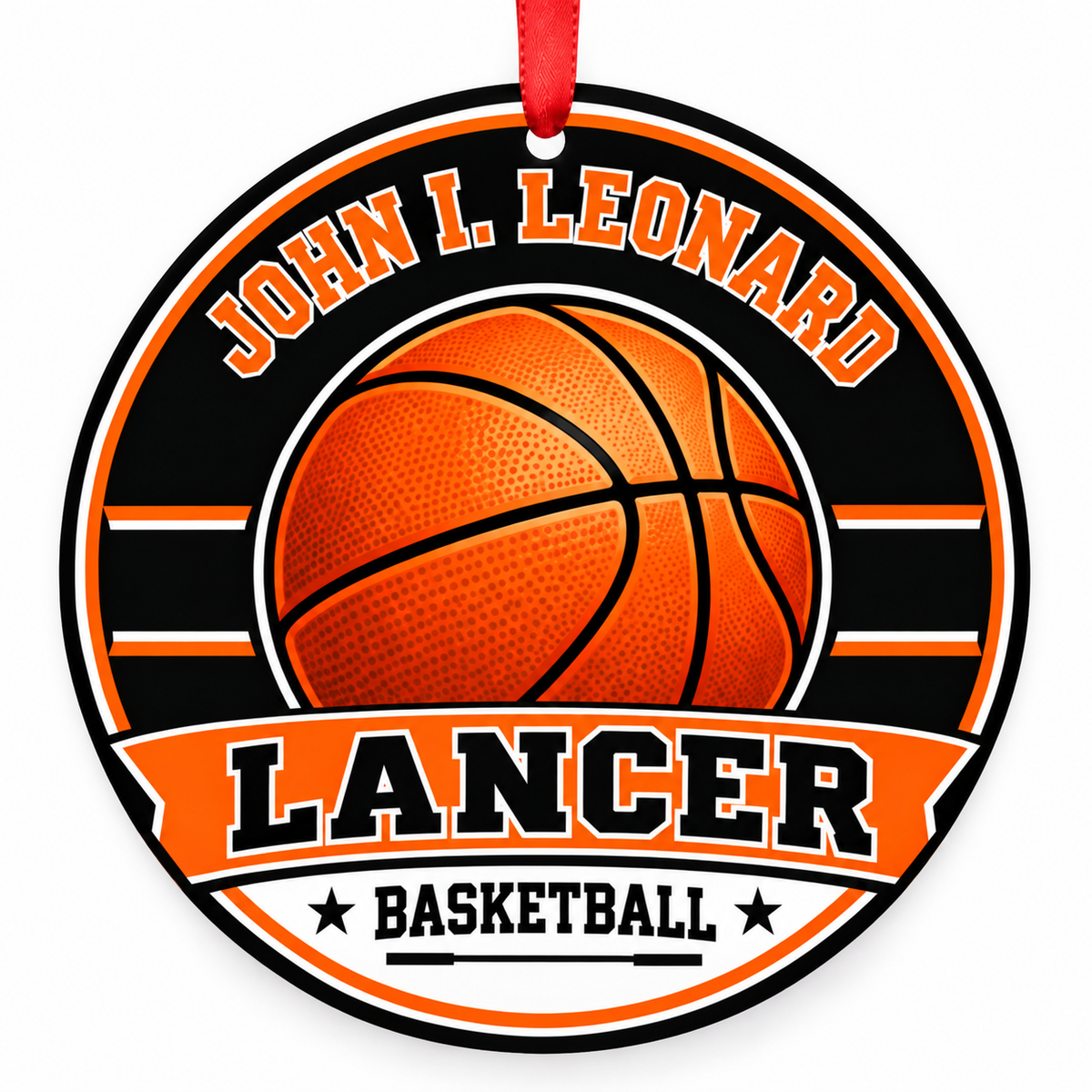 John I. Leonard High School Lancer basketball Christmas ornament mockup