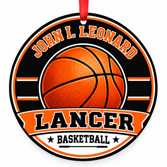 John I. Leonard High School Lancer basketball Christmas ornament mockup