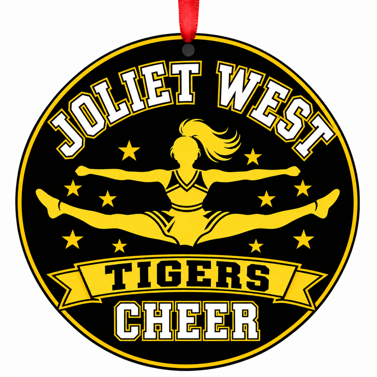 Joliet West High School Tigers cheer Toe-Touch Jump Christmas ornament