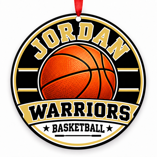Jordan High School Warriors basketball Christmas ornament mockup