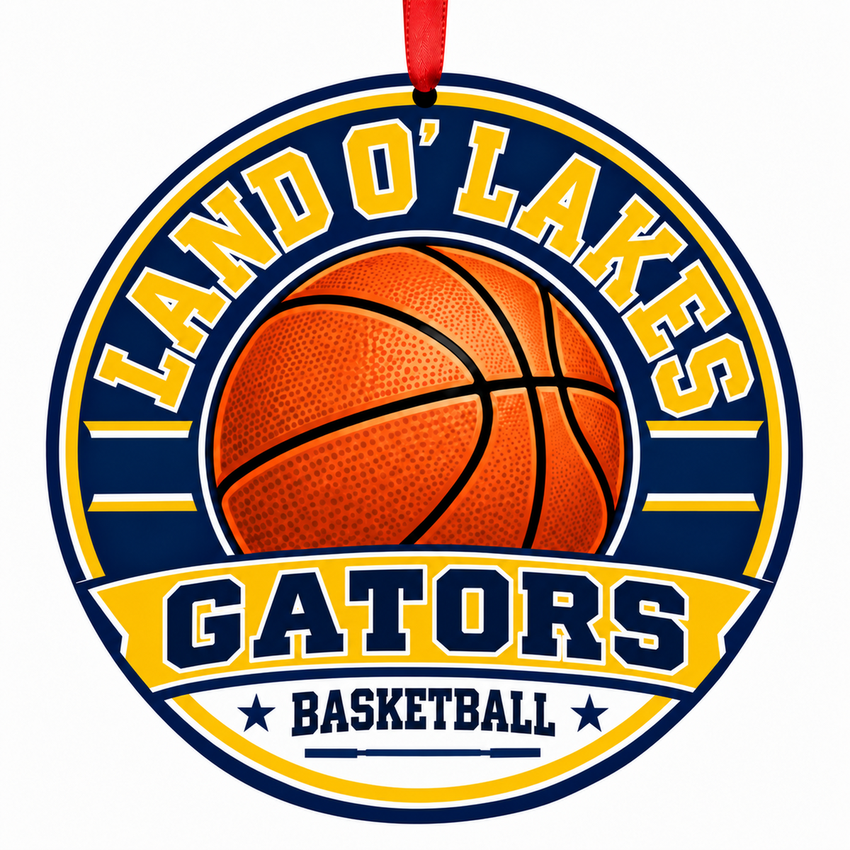 Land O' Lakes High School Gators basketball Christmas ornament in navy and gold
