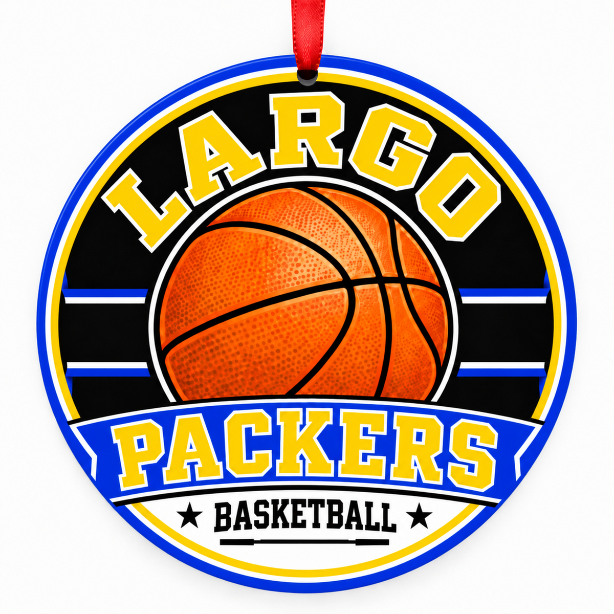 Largo High School Packers basketball Christmas ornament in royal blue and gold
