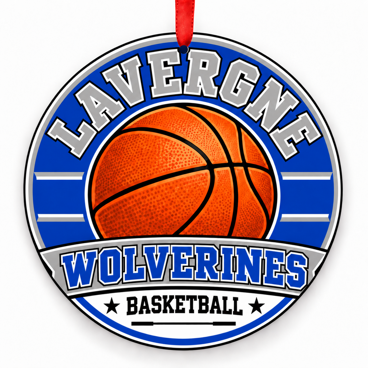 Lavergne High School Wolverines basketball Christmas ornament in royal blue and silver