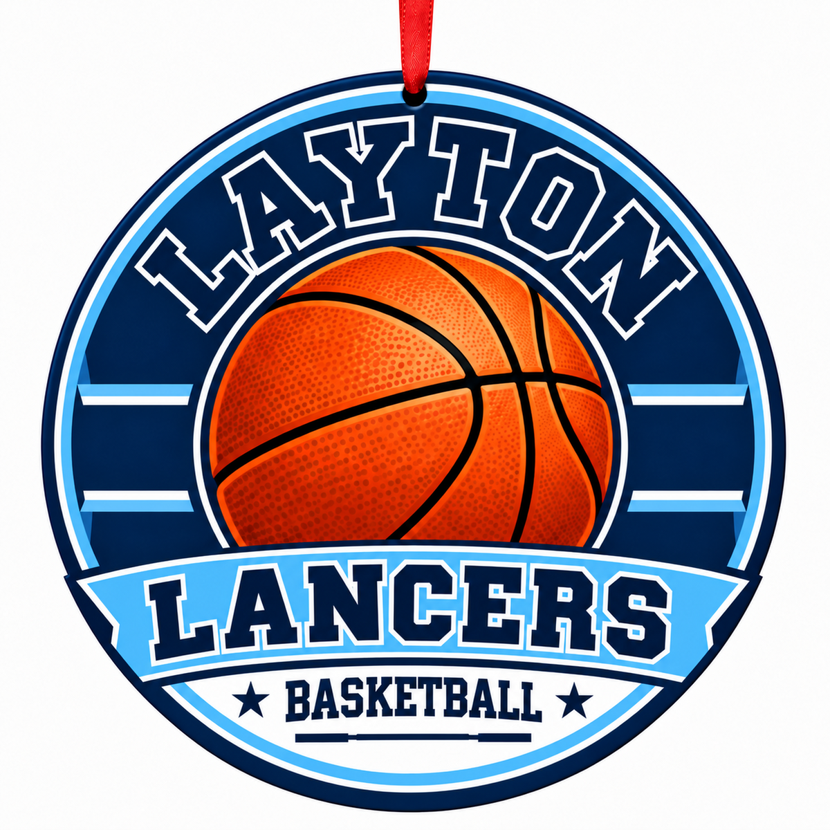 Layton High School Lancers basketball Christmas ornament in dark blue, light blue and white