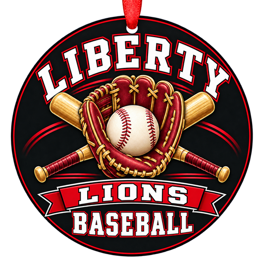 Liberty Lions baseball Christmas ornament, Glove and Bats design, Peoria, Arizona