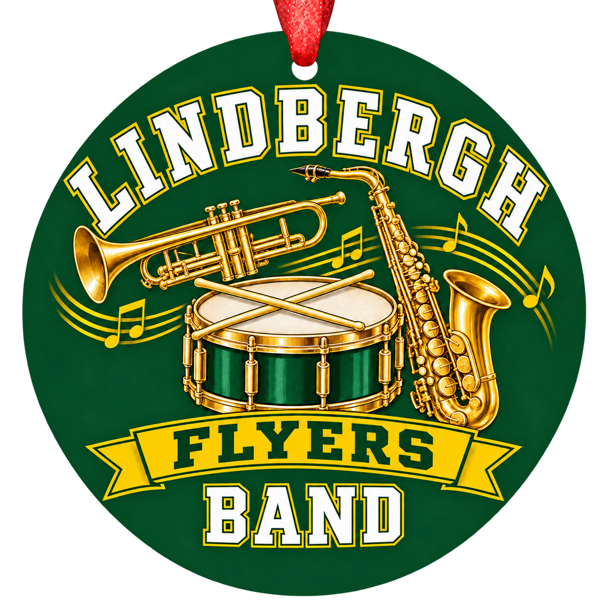 Lindbergh Flyers band Christmas ornament in green and gold
