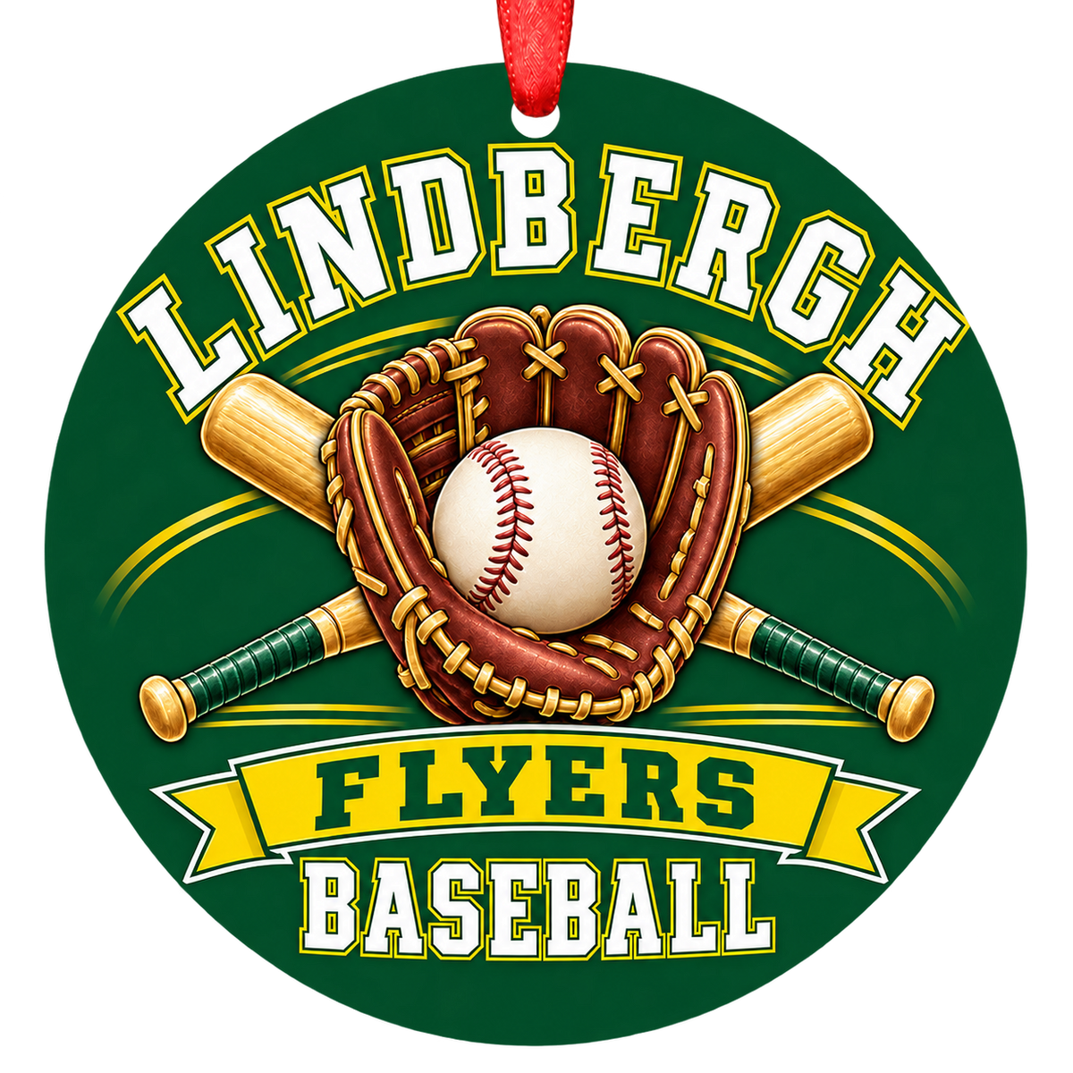 Lindbergh Flyers baseball Christmas ornament in green and gold