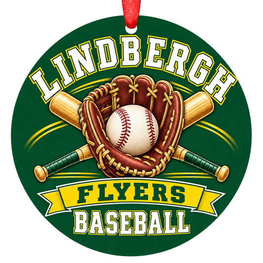 Lindbergh Flyers baseball Christmas ornament in green and gold