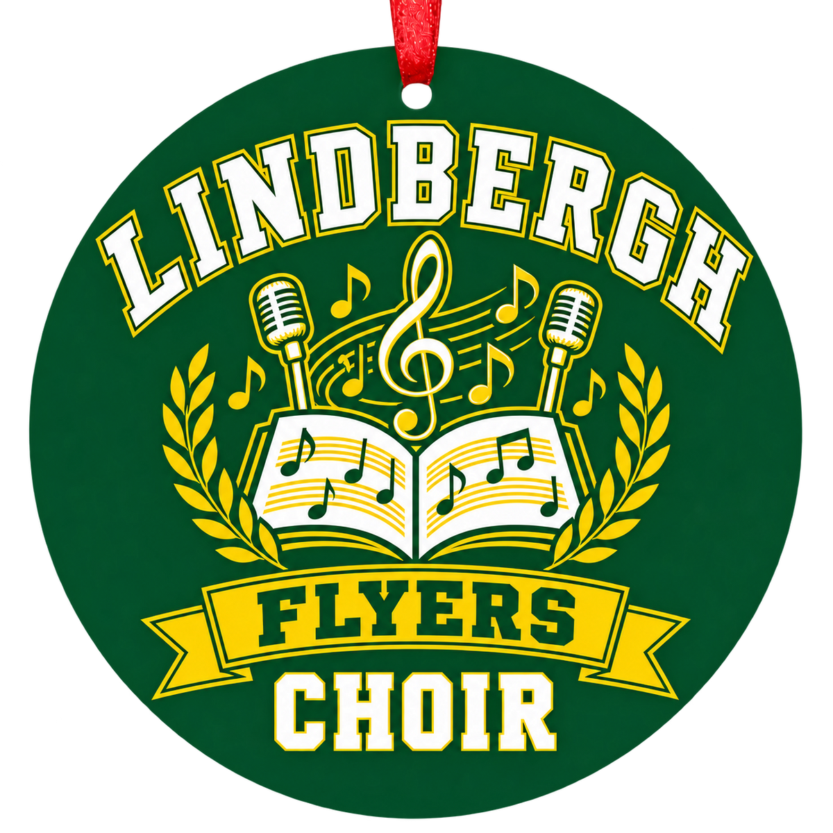 Lindbergh Flyers choir Christmas ornament in green and gold