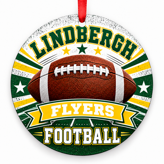 Lindbergh Flyers Classic Football Christmas ornament in green and gold