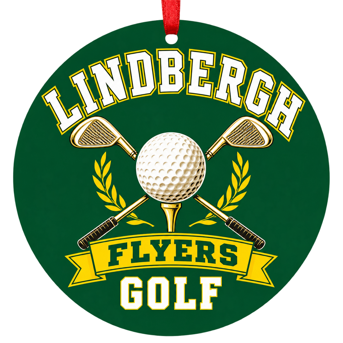 Lindbergh Flyers golf Christmas ornament in green and gold