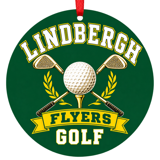 Lindbergh Flyers golf Christmas ornament in green and gold