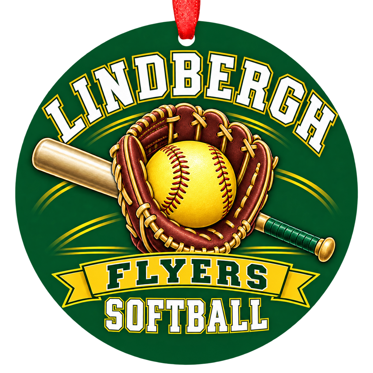 Lindbergh Flyers softball Christmas ornament in green and gold