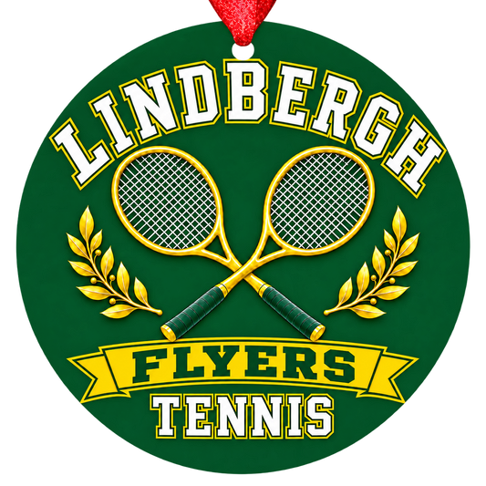 Lindbergh Flyers tennis Christmas ornament in green and gold