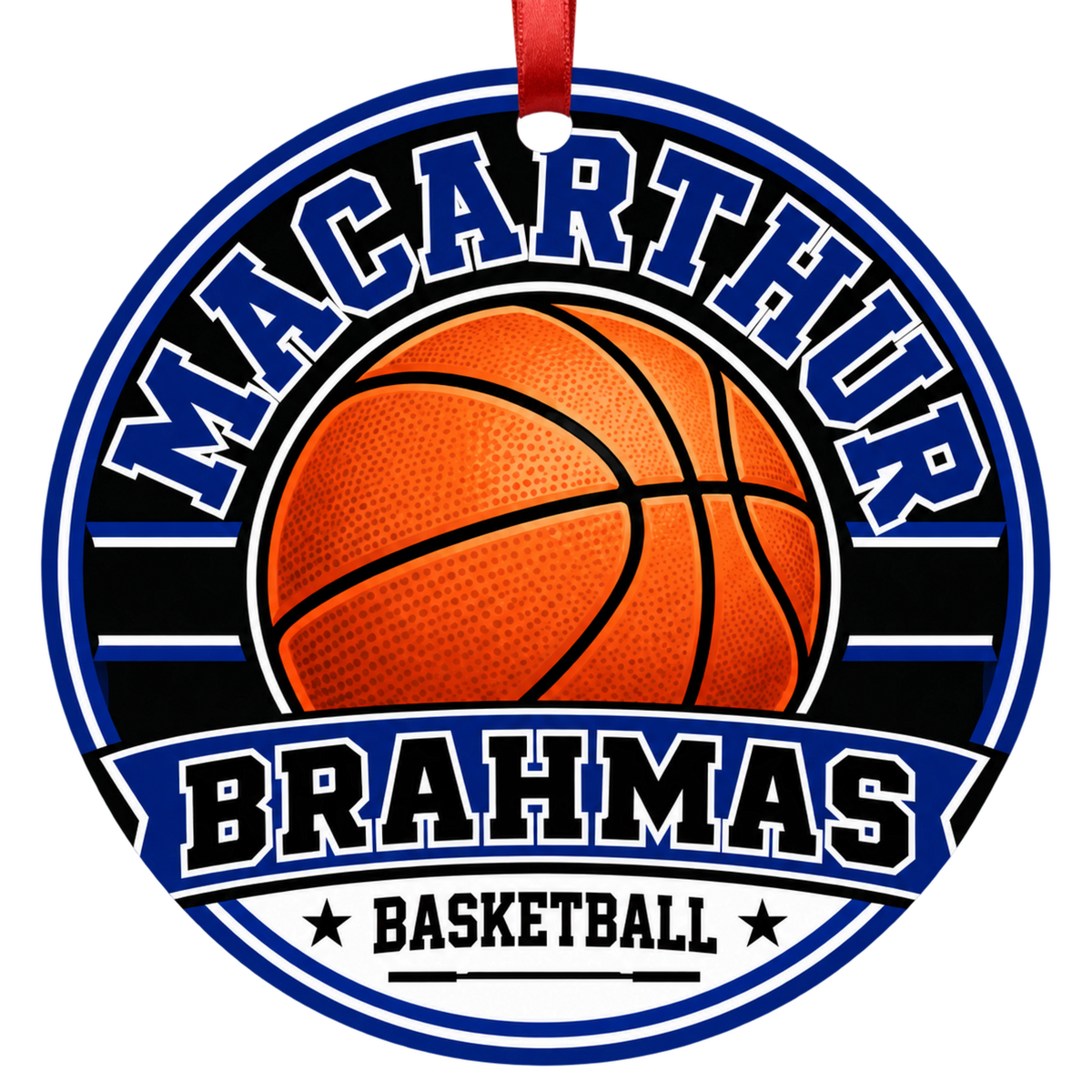 MacArthur Brahmas basketball Christmas ornament for San Antonio, Texas, in blue and white