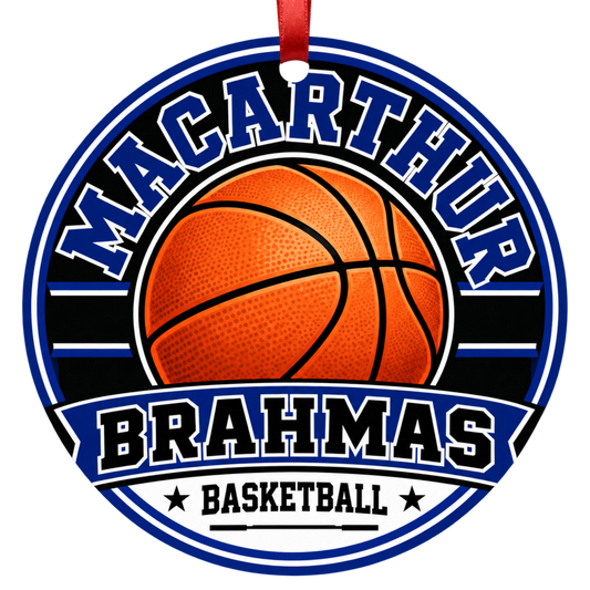 MacArthur Brahmas basketball Christmas ornament for San Antonio, Texas, in blue and white
