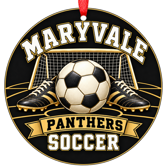 Maryvale Panthers soccer Christmas ornament, Goal and Cleats design, Phoenix, Arizona