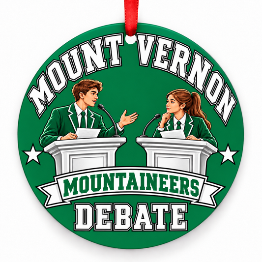 Mount Vernon Mountaineers Speech and Debate Christmas ornament in green and white
