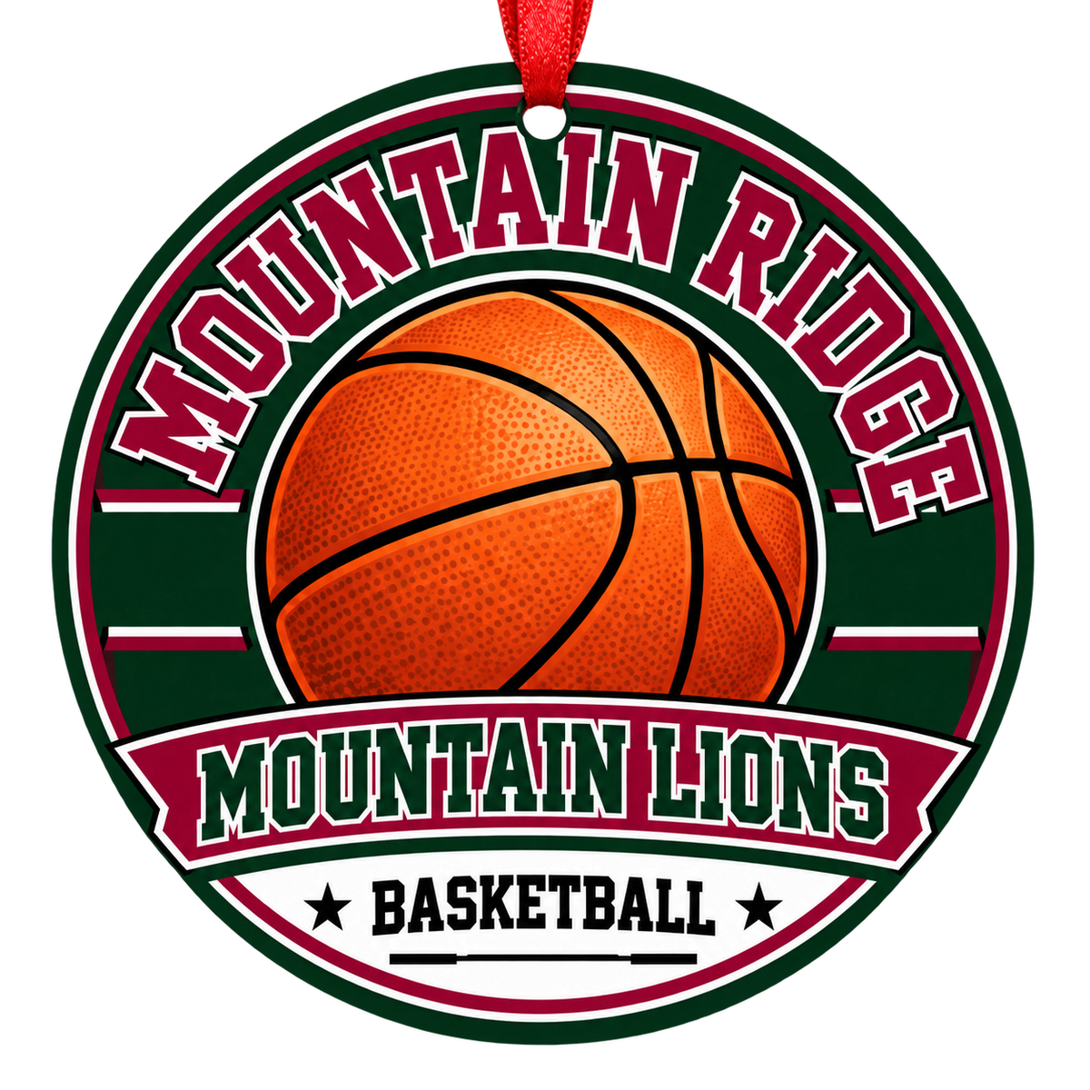Mountain Ridge Mountain Lions basketball Christmas ornament, Classic design, Glendale, Arizona