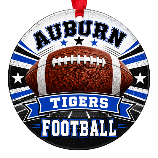 AUBURN TIGERS football Christmas ornament in royal blue and white, Auburn, Alabama