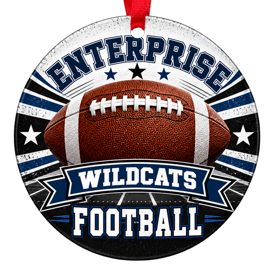 ENTERPRISE WILDCATS football Christmas ornament in navy blue and white, Enterprise, Alabama