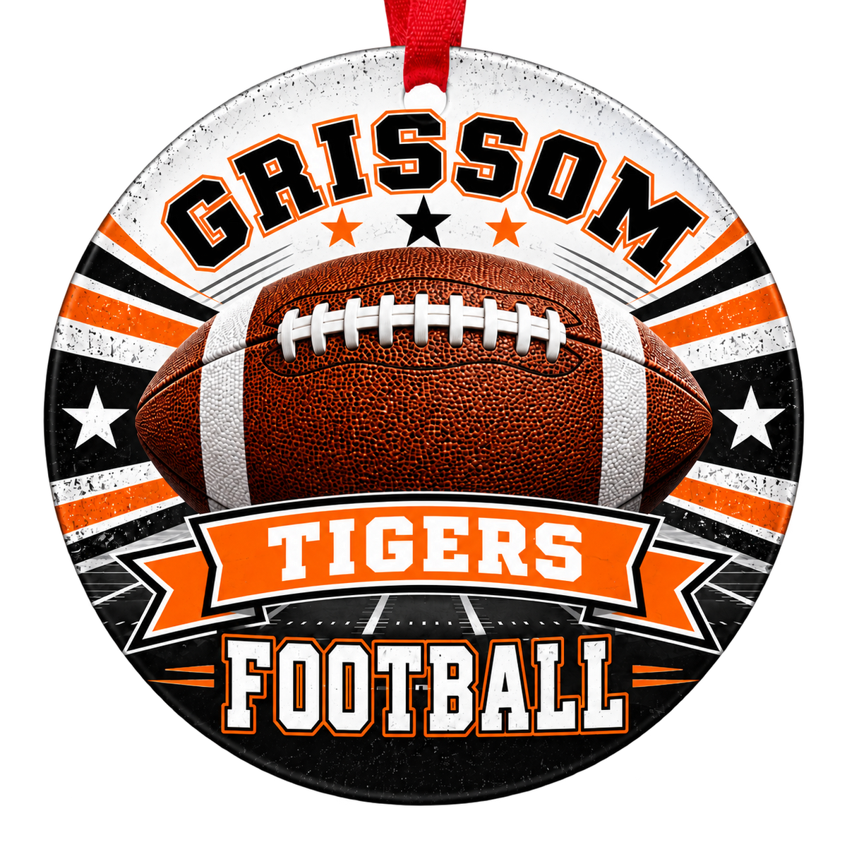 GRISSOM TIGERS football Christmas ornament in orange, black and white, Huntsville, Alabama