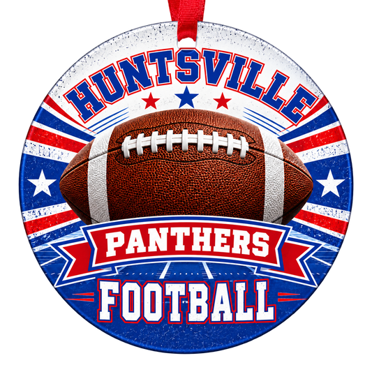 HUNTSVILLE PANTHERS football Christmas ornament in red and blue, Huntsville, Alabama