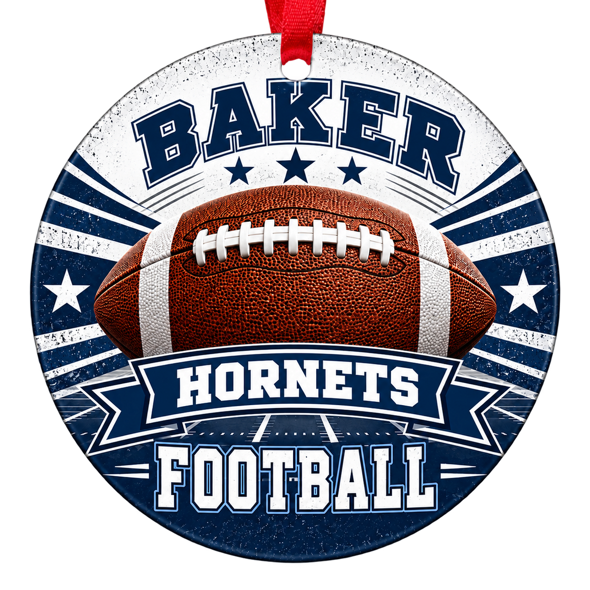 BAKER HORNETS football Christmas ornament in navy blue and white, Mobile, Alabama