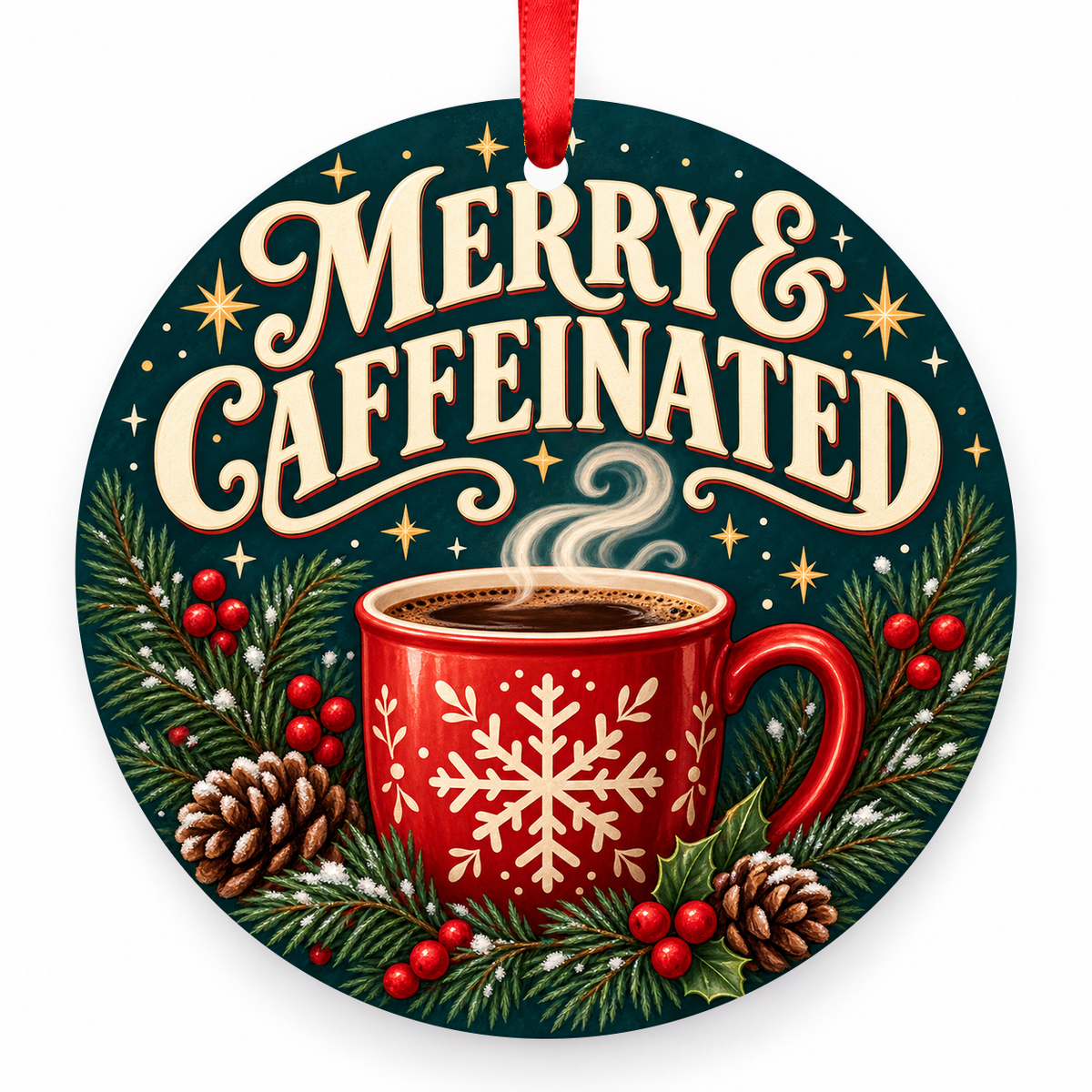 Merry and Caffeinated coffee Christmas ornament