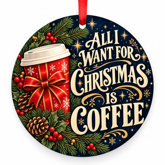 All I Want for Christmas Is Coffee coffee Christmas ornament