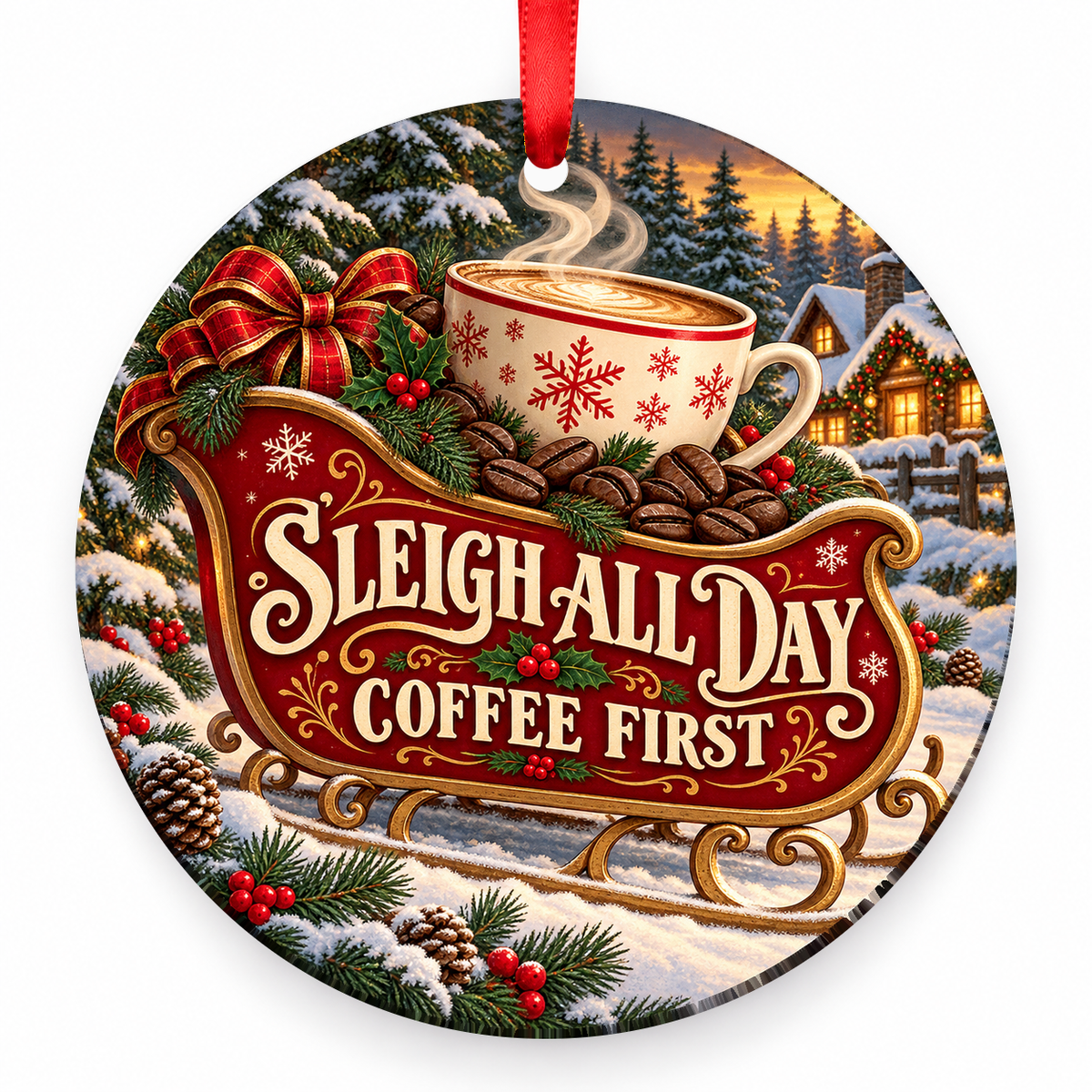 Sleigh All Day Coffee First coffee Christmas ornament