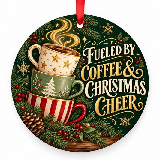 Fueled by Coffee and Christmas Cheer coffee Christmas ornament