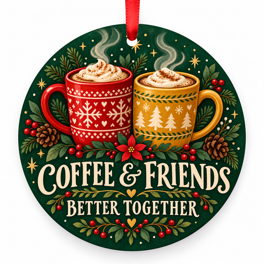 Coffee and Friends Better Together coffee Christmas ornament