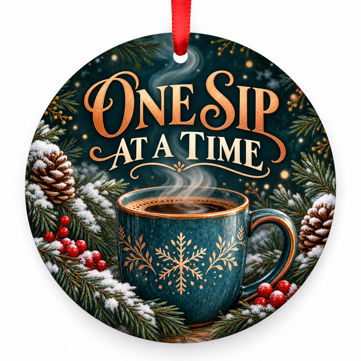 One Sip at a Time coffee Christmas ornament